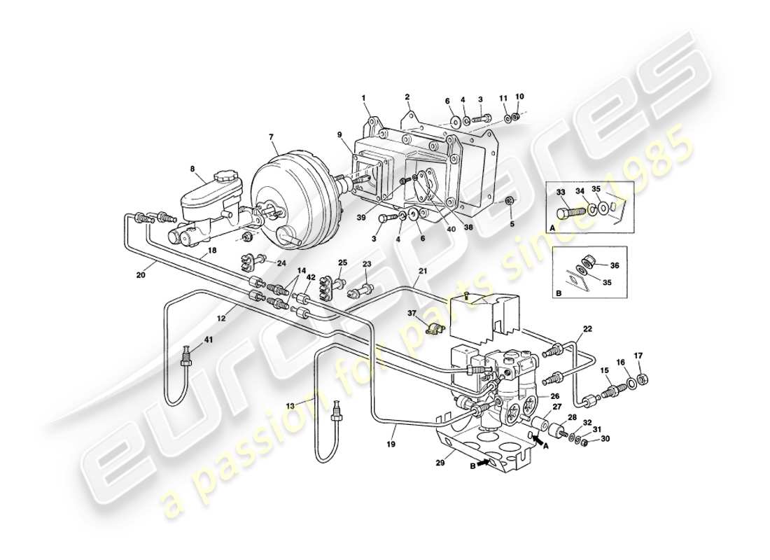 aston martin v8 coupe (2000) servo- und modulator-teilediagramm