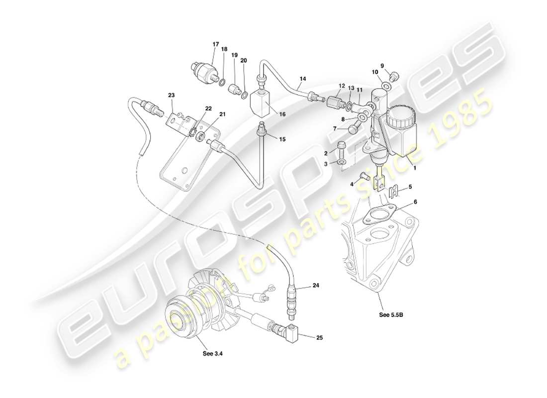 aston martin db7 vantage (2000) teilediagramm der kupplungshydraulik