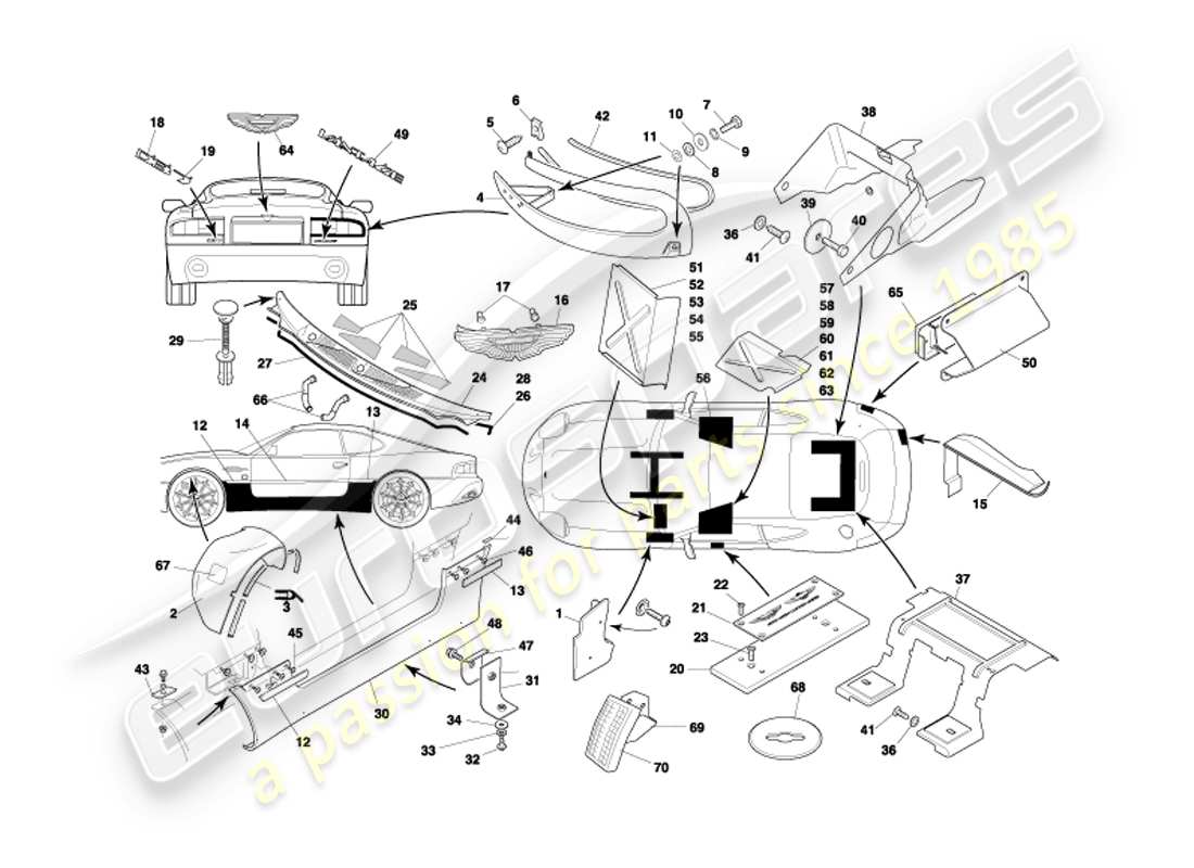 aston martin db7 vantage (2004) teilediagramm für karosseriebeschläge