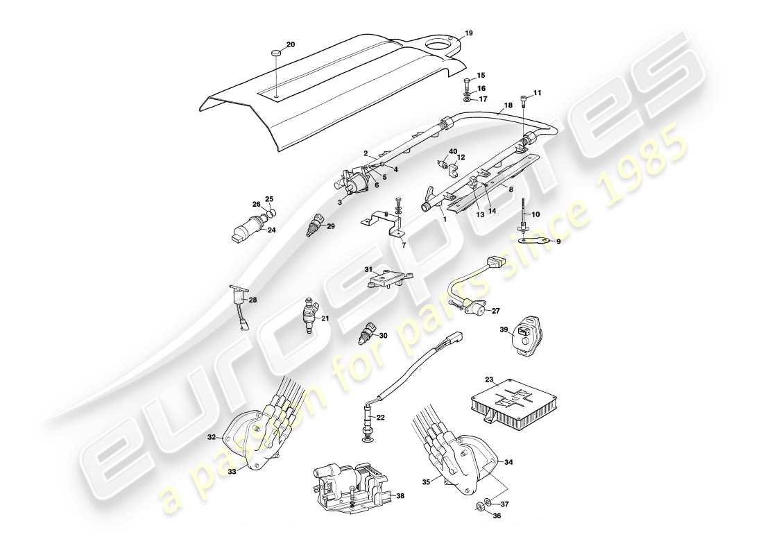 aston martin v8 coupe (1999) teilediagramm für elektronische kraftstoffeinspritzung