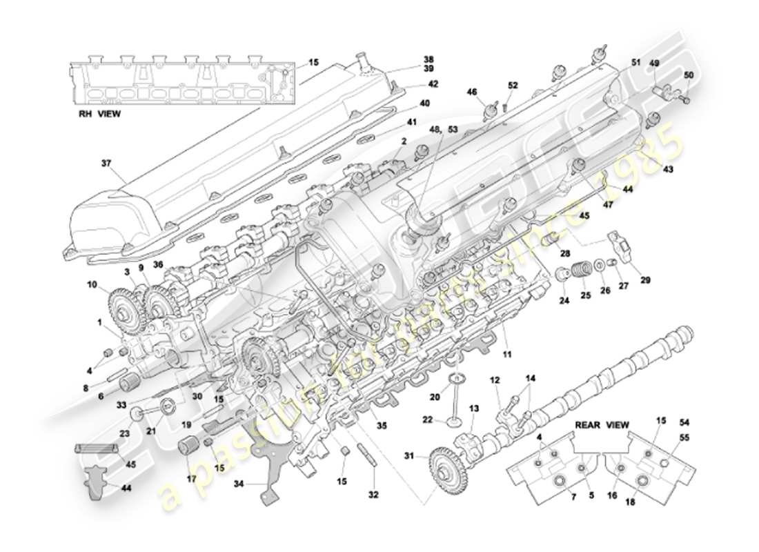 aston martin vanquish (2002) zylinderkopf-teilediagramm