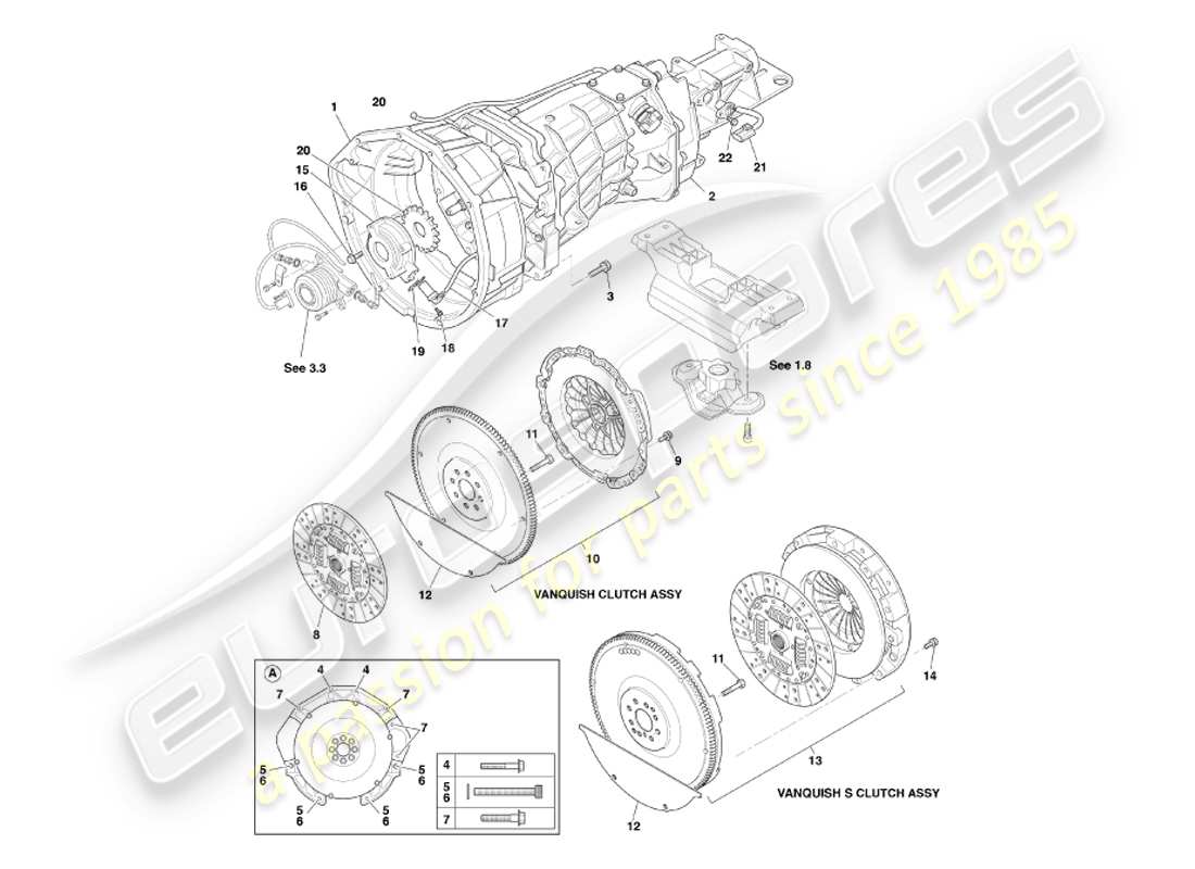 aston martin vanquish (2002) asm getriebe- und kupplungsteilediagramm