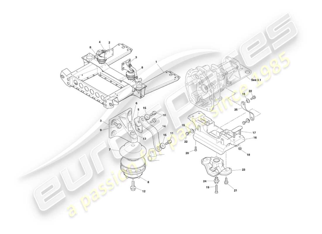 aston martin vanquish (2005) teilediagramm für motoraufhängungen