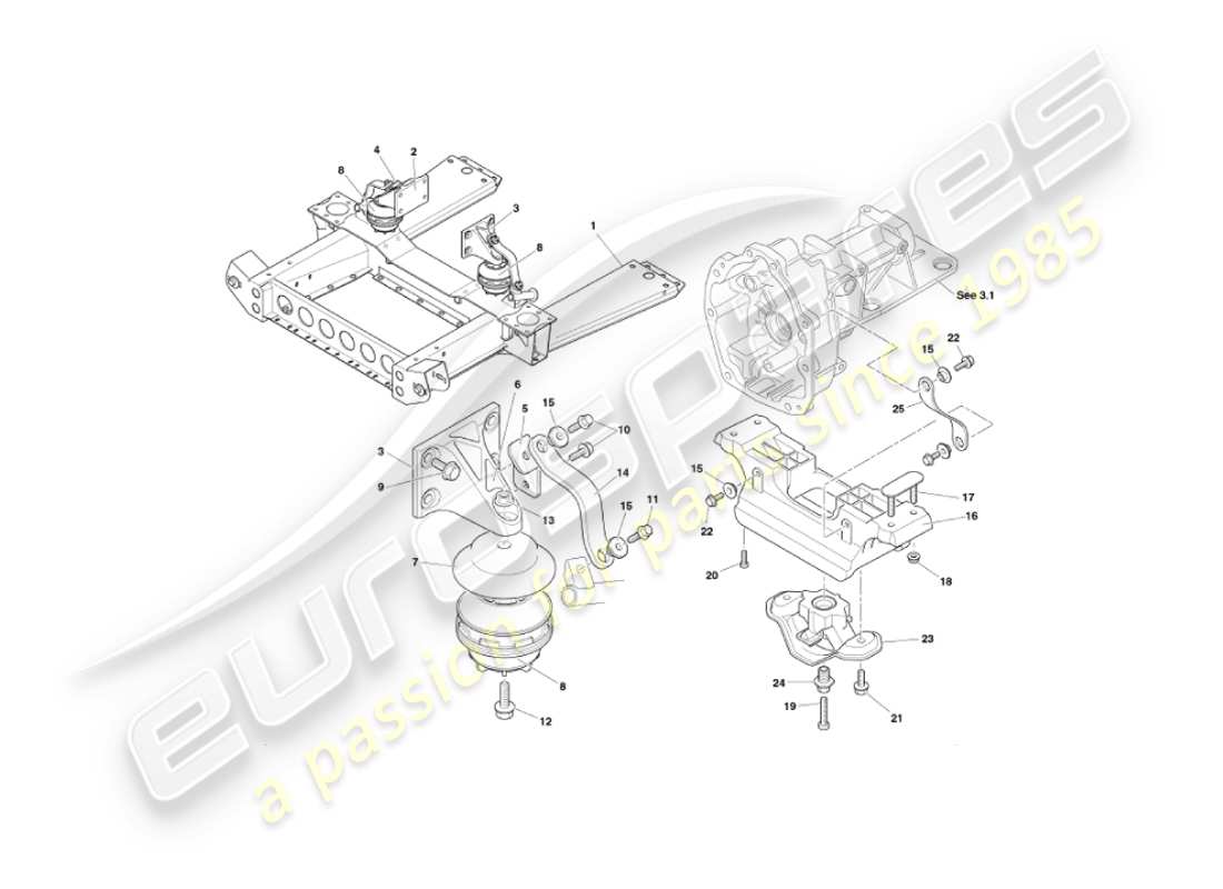 aston martin vanquish (2004) teilediagramm für motoraufhängungen
