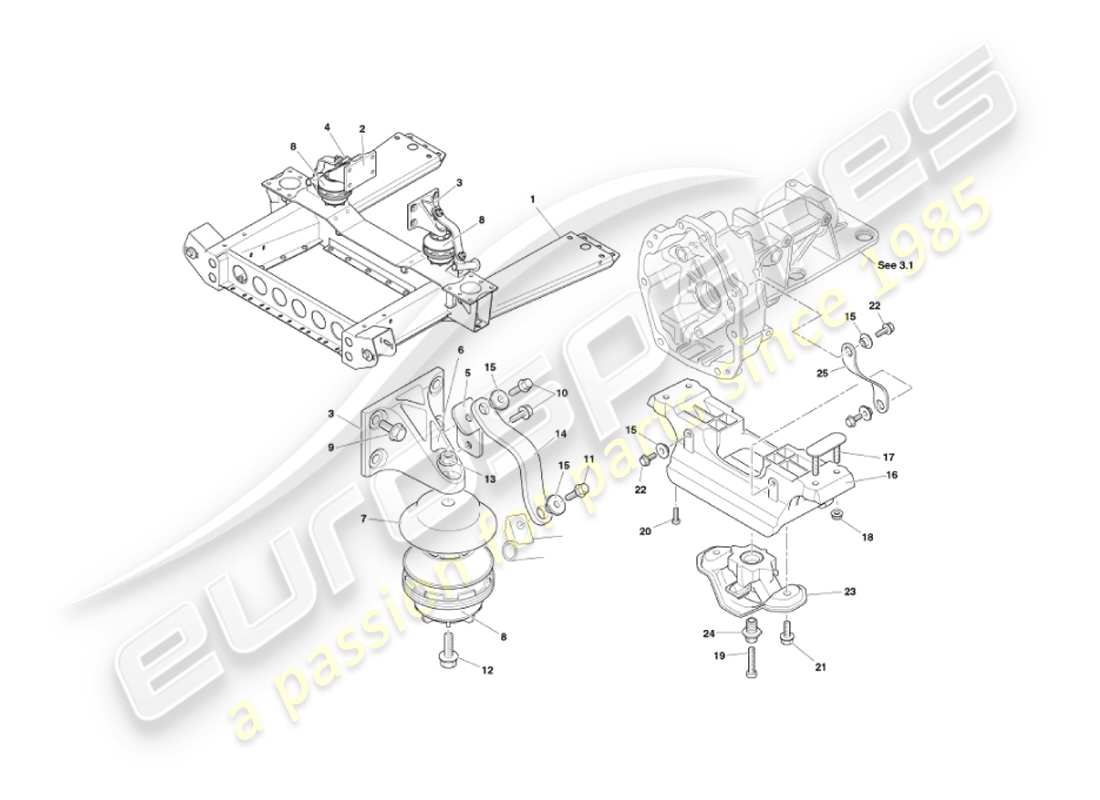 aston martin vanquish (2003) teilediagramm für motoraufhängungen