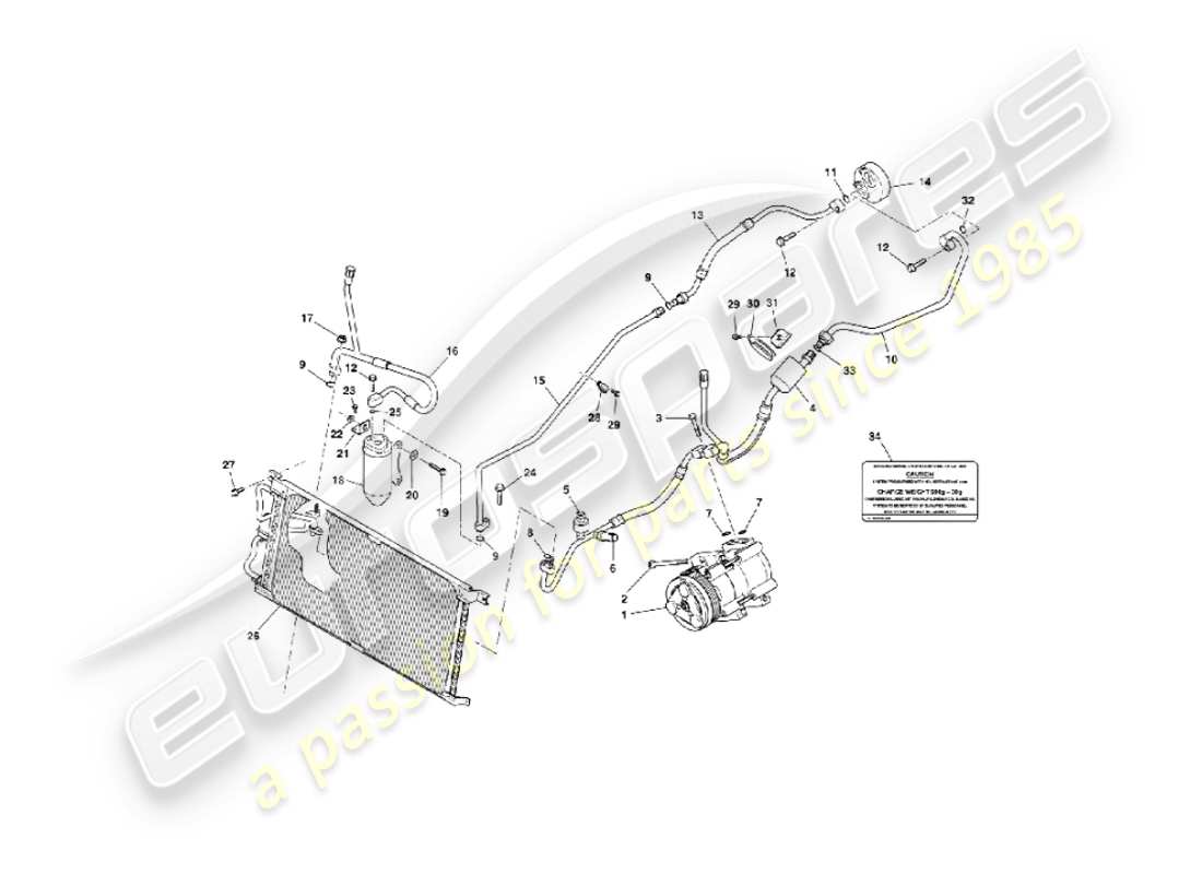 aston martin vanquish (2003) teilediagramm für den einbau in den motorraum