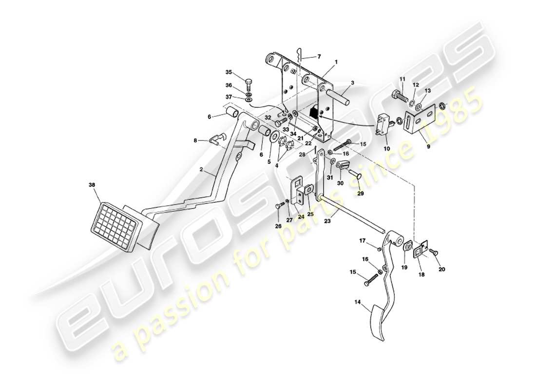 aston martin v8 coupe (1999) teilediagramm des pedalgetriebes