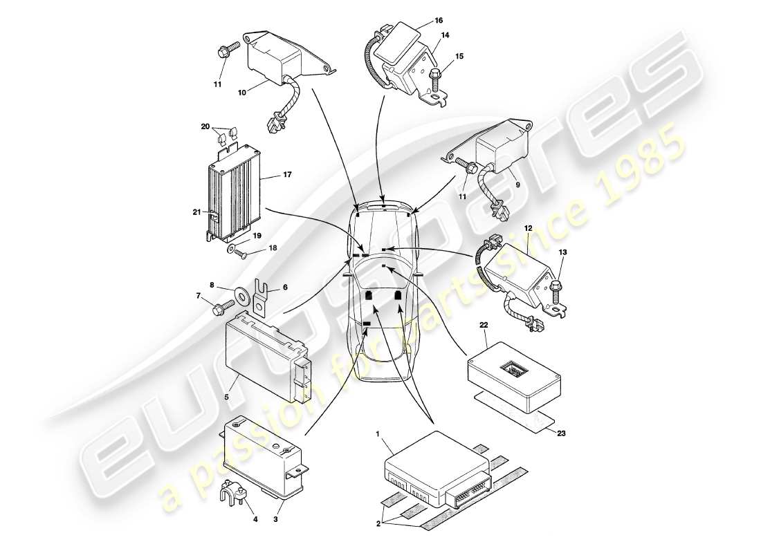 aston martin v8 coupe (1999) teilediagramm für elektronische steuermodule
