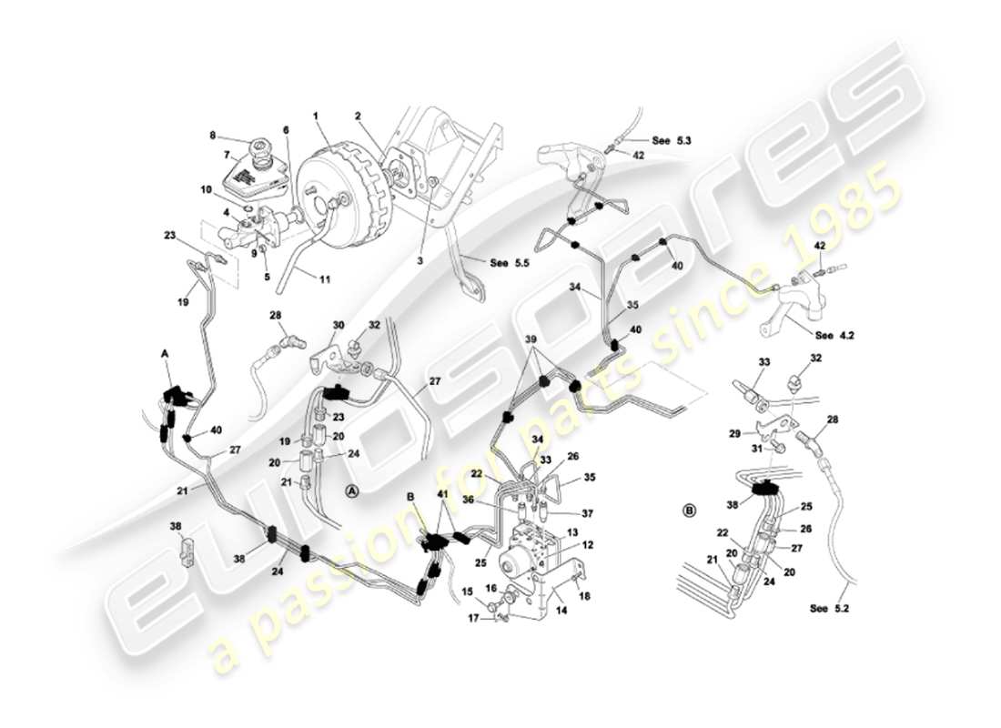 aston martin vanquish (2005) teilediagramm für bremskraftverstärker und -modulator