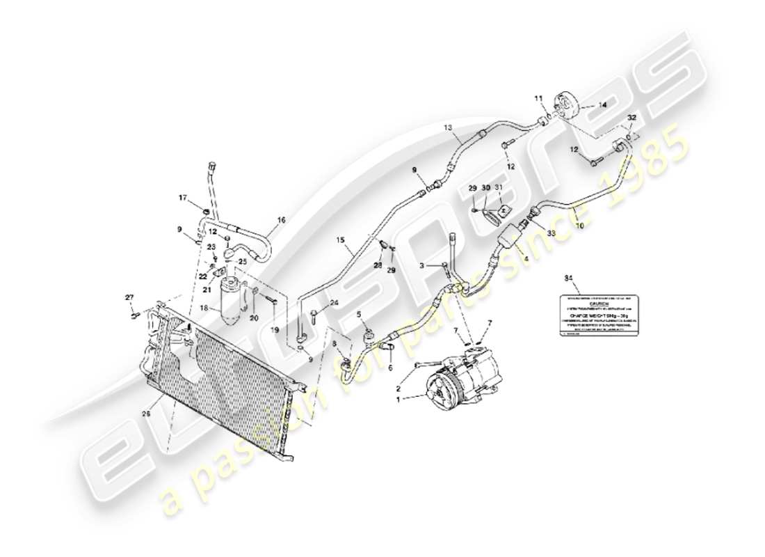 aston martin vanquish (2002) teilediagramm für den einbau in den motorraum