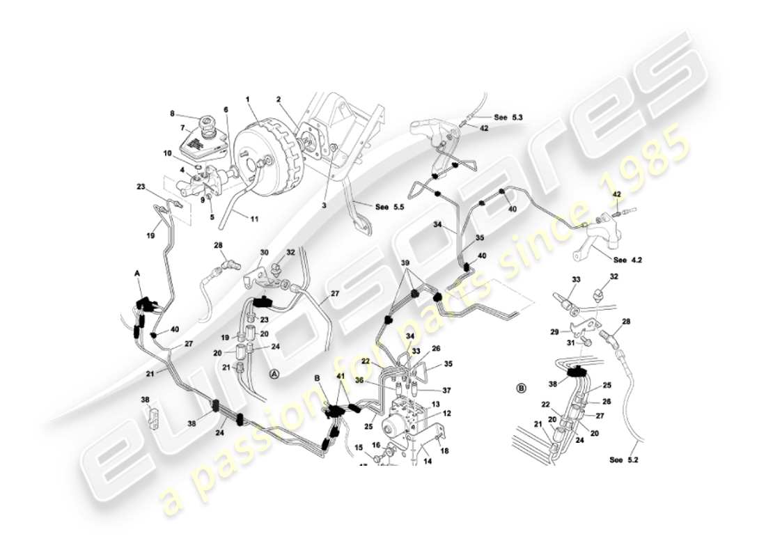 aston martin vanquish (2003) teilediagramm für bremskraftverstärker und -modulator