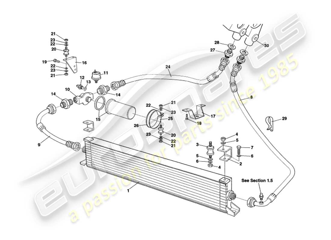 aston martin v8 volante (1998) teilediagramm des ölkühlsystems