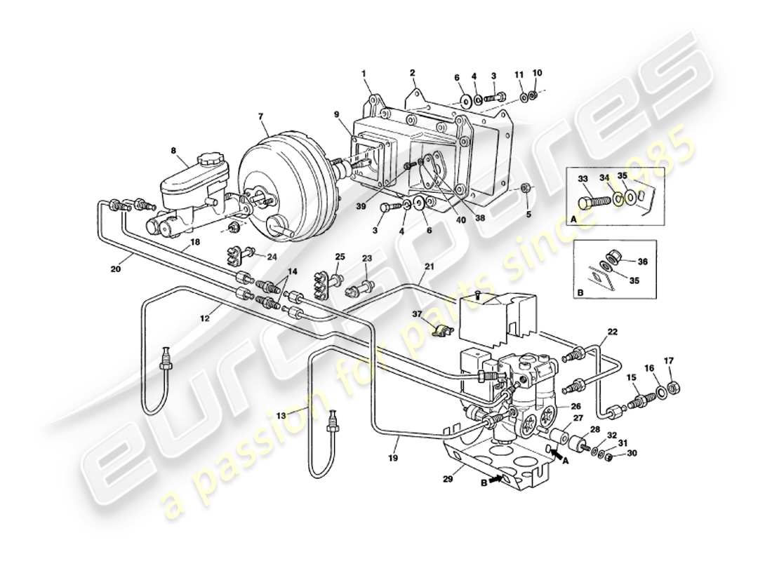 aston martin v8 volante (1998) servo- und modulator-teilediagramm