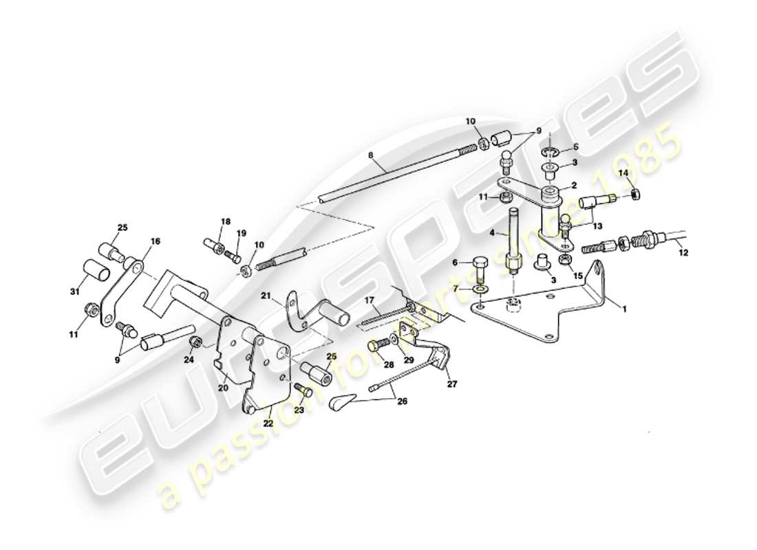 aston martin v8 volante (1998) teilediagramm für gasgestänge und -steuerung