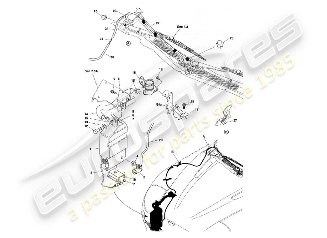 aston martin vanquish (2007) teilediagramm für scheibenwaschanlagen