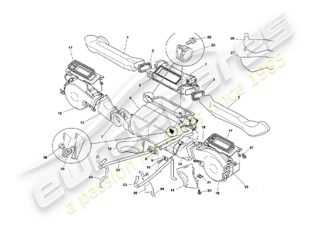 aston martin vanquish (2007) teilediagramm für die inneninstallation