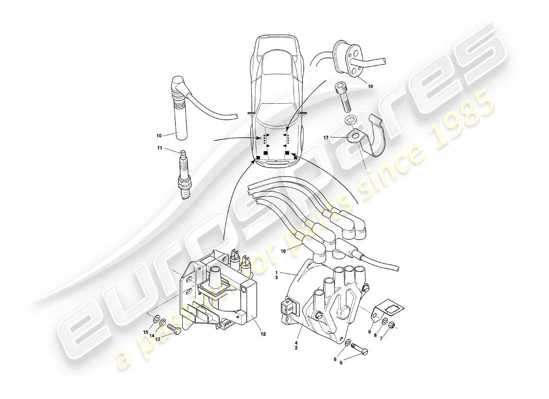 aston martin v8 coupe (2000) teilediagramm für elektrische motorkomponenten