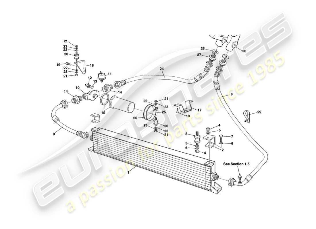 aston martin v8 coupe (2000) teilediagramm des ölkühlsystems