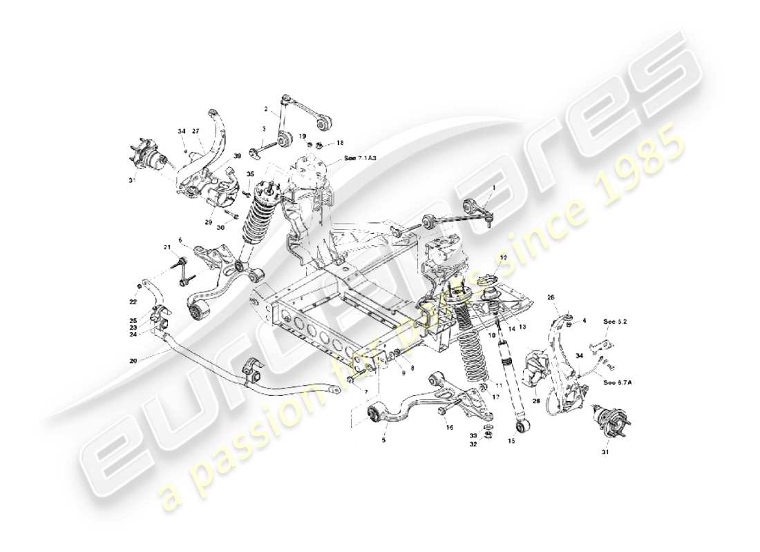 aston martin vanquish (2004) teilediagramm für aufhängung und lenkung