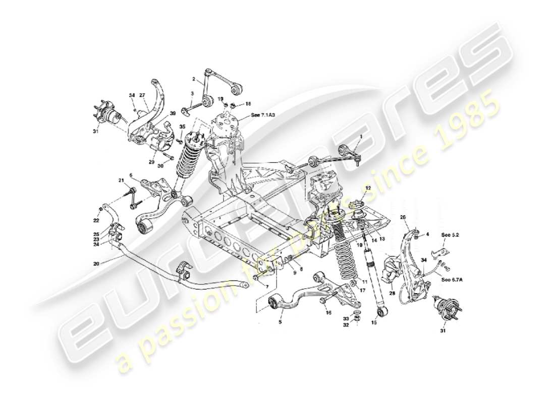 aston martin vanquish (2003) vordere aufhängung teilediagramm