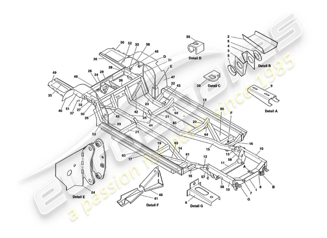 aston martin v8 volante (1997) fahrgestellrahmen-teilediagramm