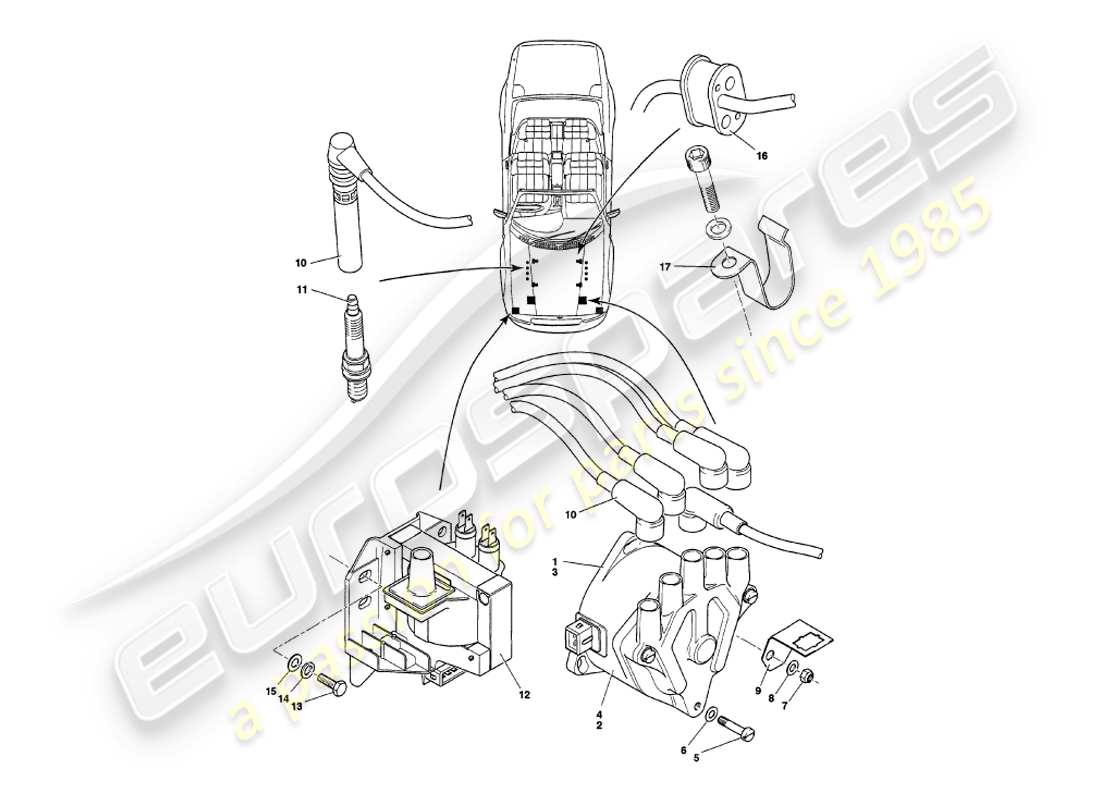 aston martin v8 volante (1997) teilediagramm für elektrische motorkomponenten
