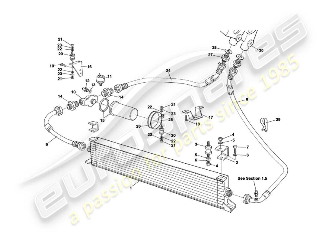 aston martin v8 volante (1997) teilediagramm des ölkühlsystems