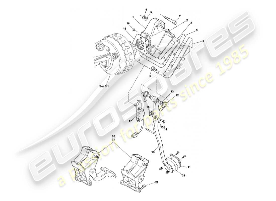 aston martin vanquish (2007) teilediagramm des pedalgetriebes