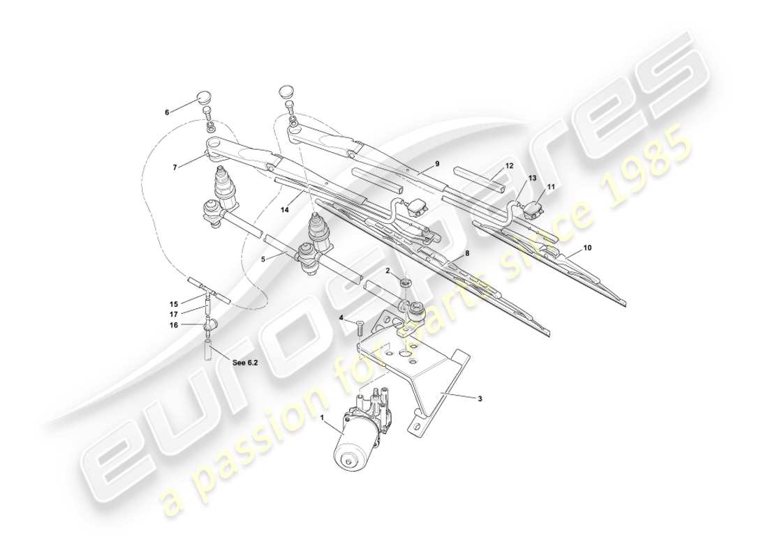 aston martin db7 vantage (2000) teilediagramm für scheibenwischer