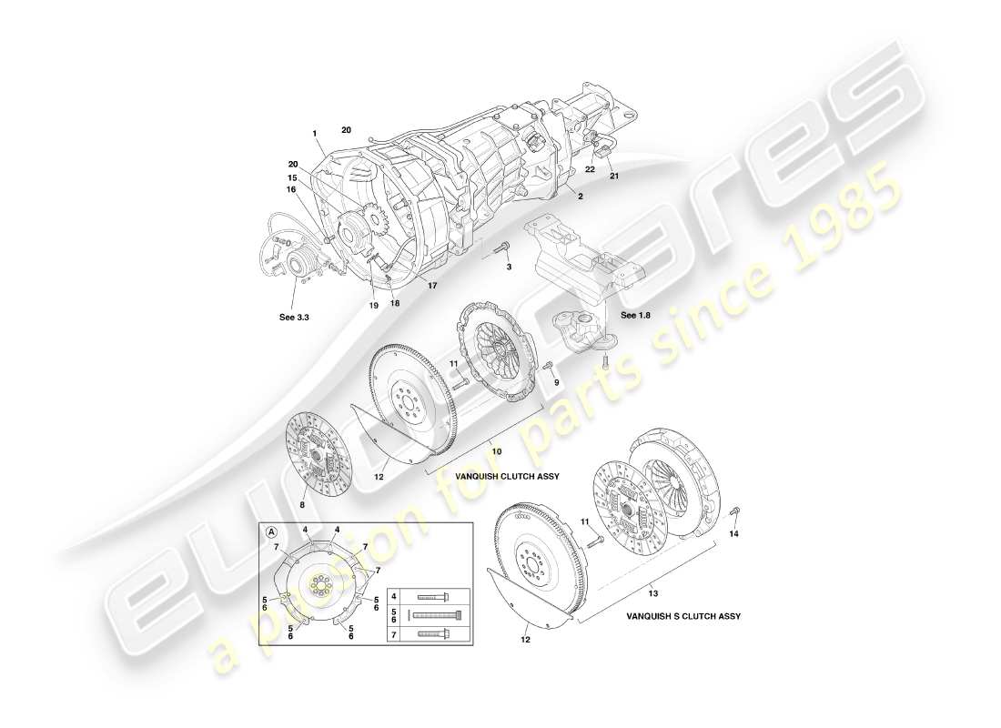 aston martin vanquish (2005) asm getriebe- und kupplungsteilediagramm
