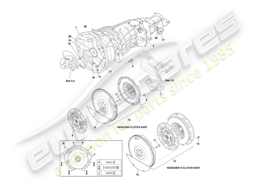 aston martin vanquish (2003) asm getriebe- und kupplungsteilediagramm