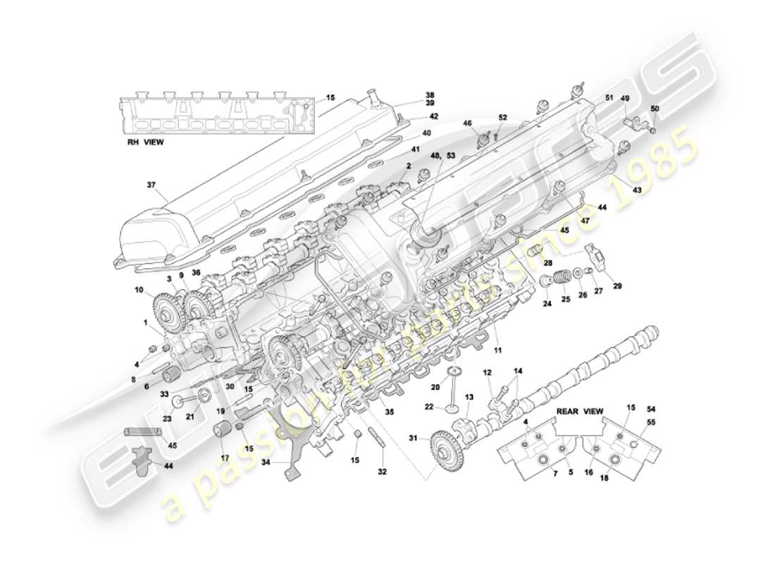 aston martin vanquish (2003) zylinderkopf-teilediagramm