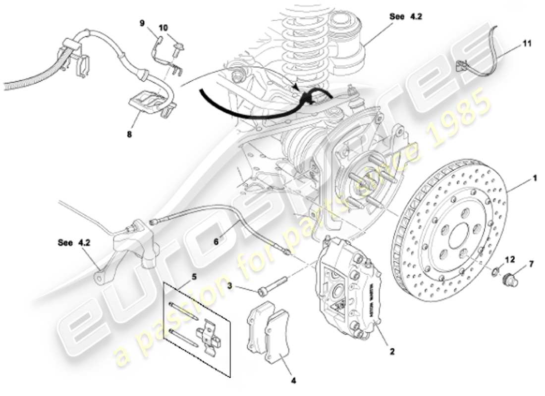 aston martin vanquish (2001) teilediagramm für hinterradbremsen