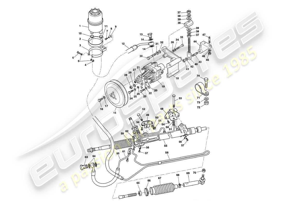 aston martin v8 coupe (1999) servolenkung - teilediagramm