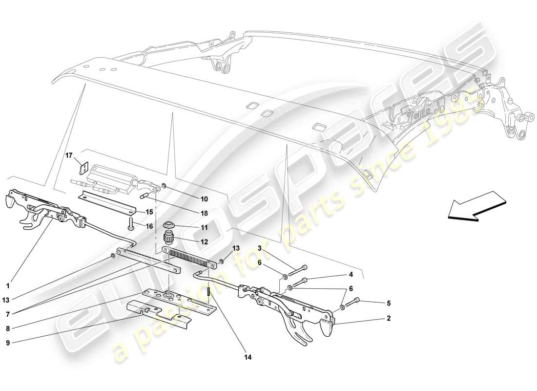 ferrari f430 scuderia (rhd) vordere dachverriegelung ersatzteildiagramm