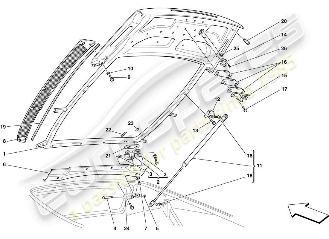 ferrari f430 coupe (usa) motorraumdeckel - ersatzteildiagramm