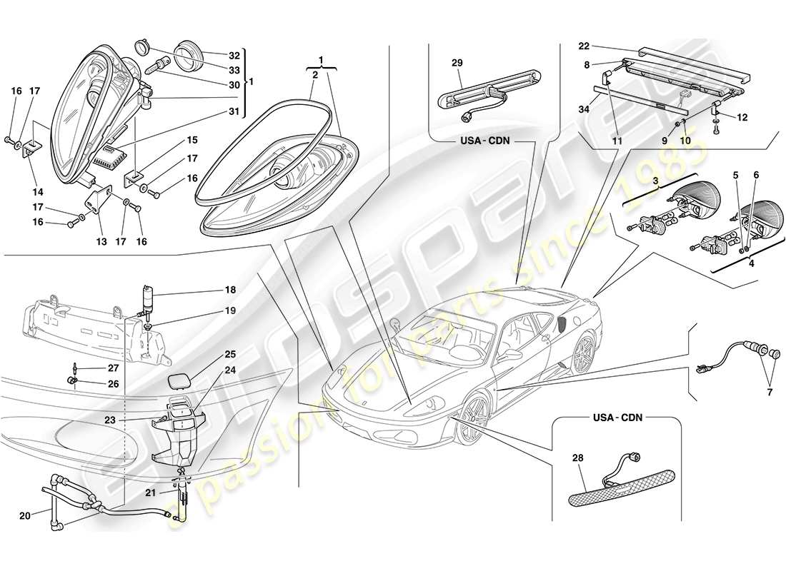 ferrari f430 coupe (usa) scheinwerfer und rücklichter ersatzteildiagramm