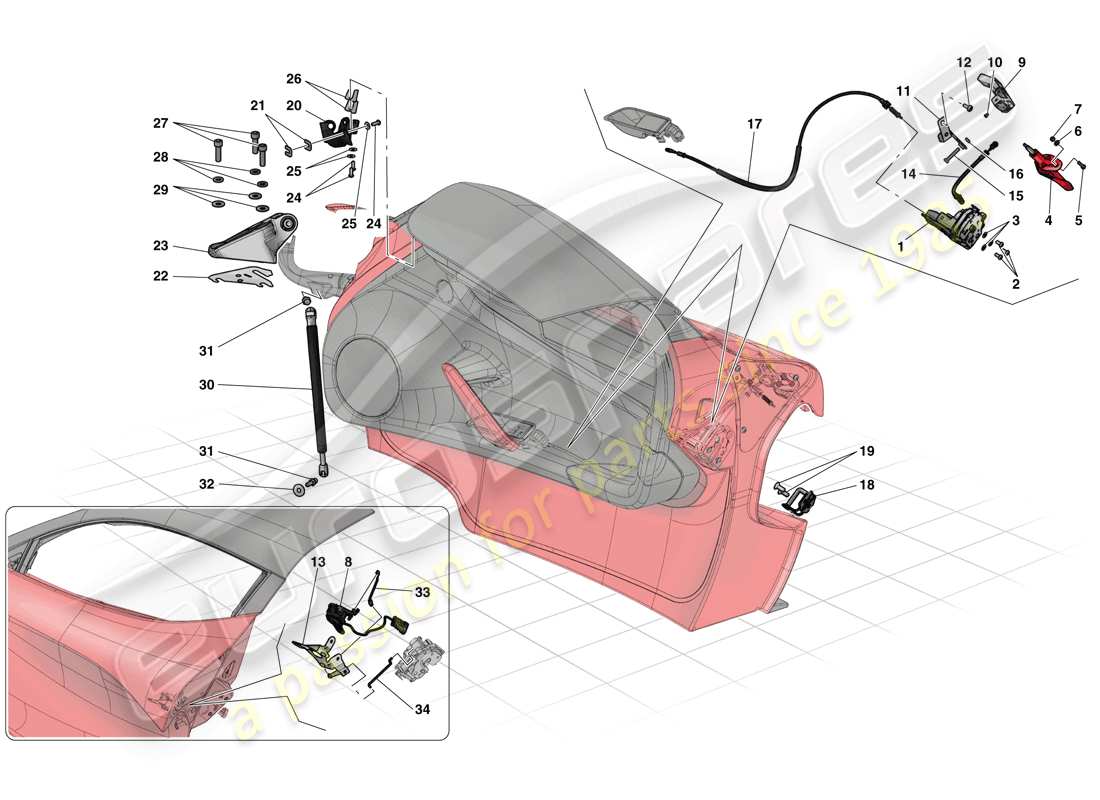 ferrari laferrari (usa) türen - öffnungsmechanismen und scharniere ersatzteildiagramm