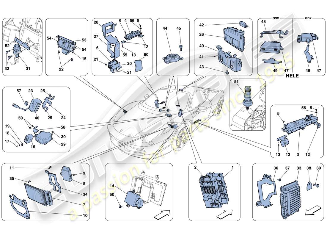 ferrari 458 italia (usa) teilediagramm für fahrzeug-ecus