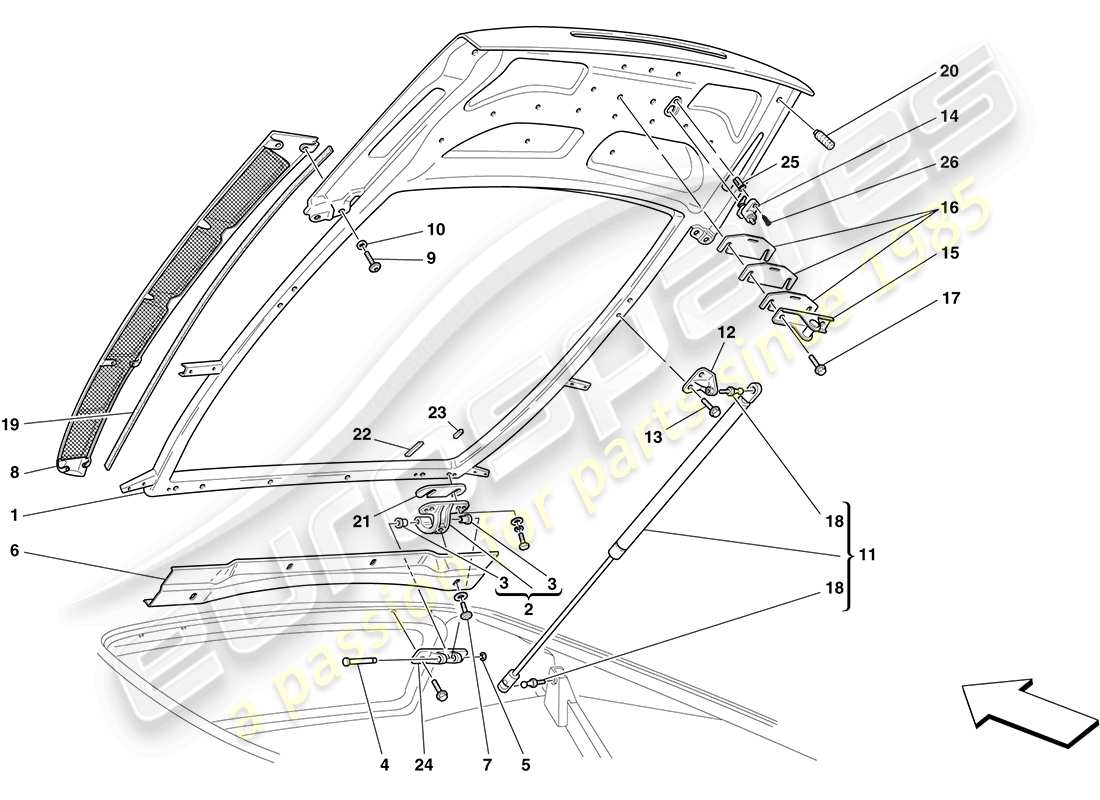 ferrari f430 coupe (europe) motorraumdeckel - ersatzteildiagramm