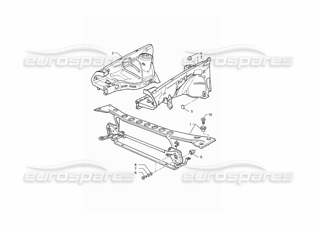 maserati qtp v6 (1996) karosserie: teilediagramm für frontblech und innere radkästen