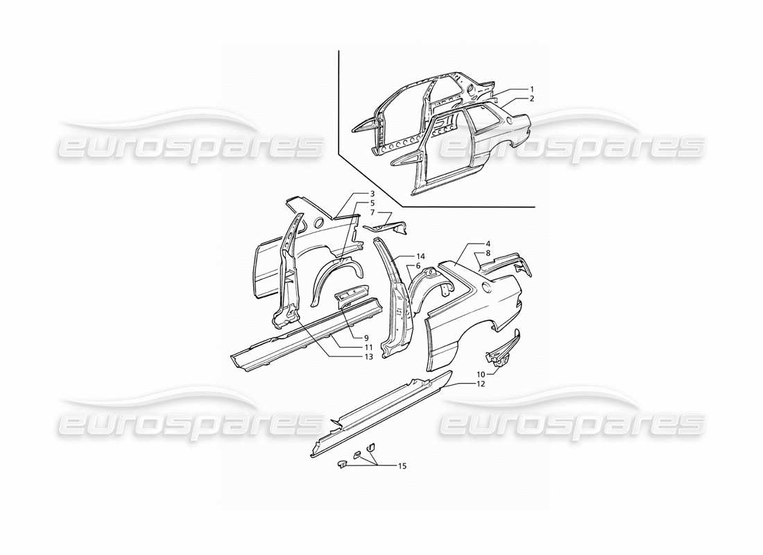 maserati ghibli 2.8 (abs) karosserie: teilediagramm außenbleche