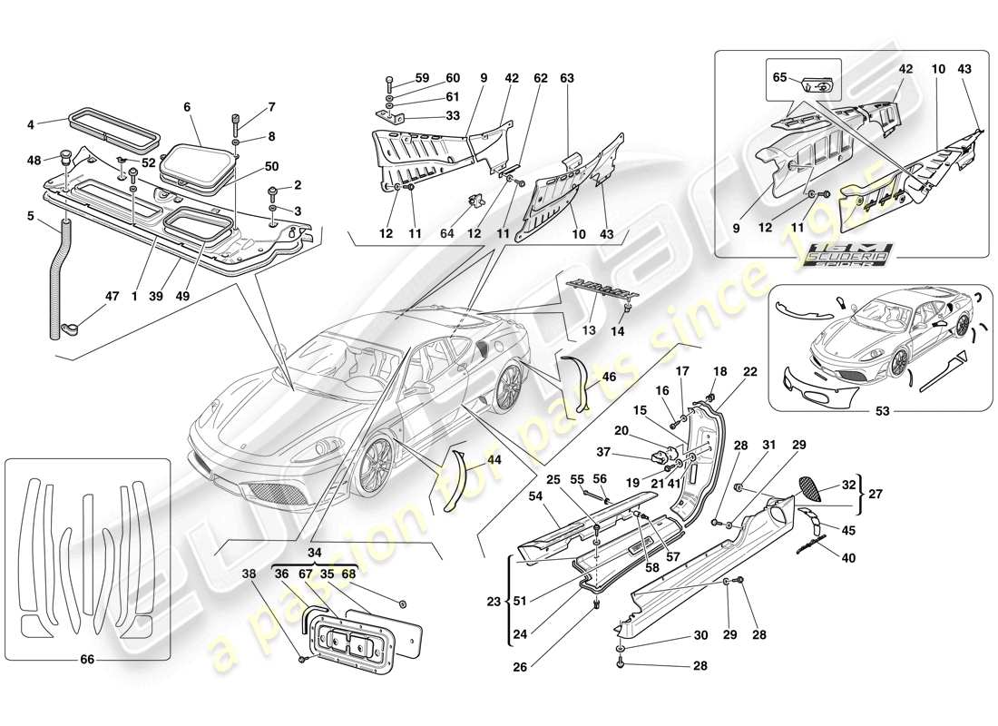 ferrari f430 scuderia spider 16m (usa) abschirme - aussenverkleidung ersatzteildiagramm