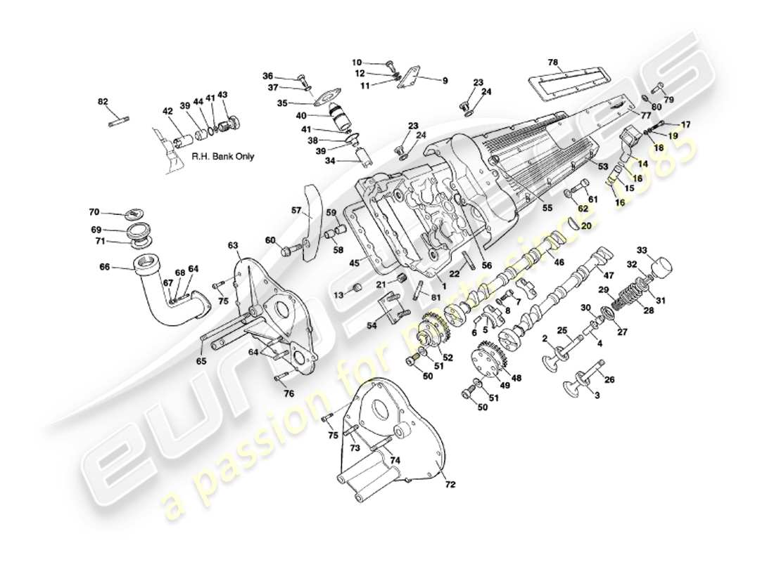 aston martin v8 volante (1999) zylinderkopf-teilediagramm