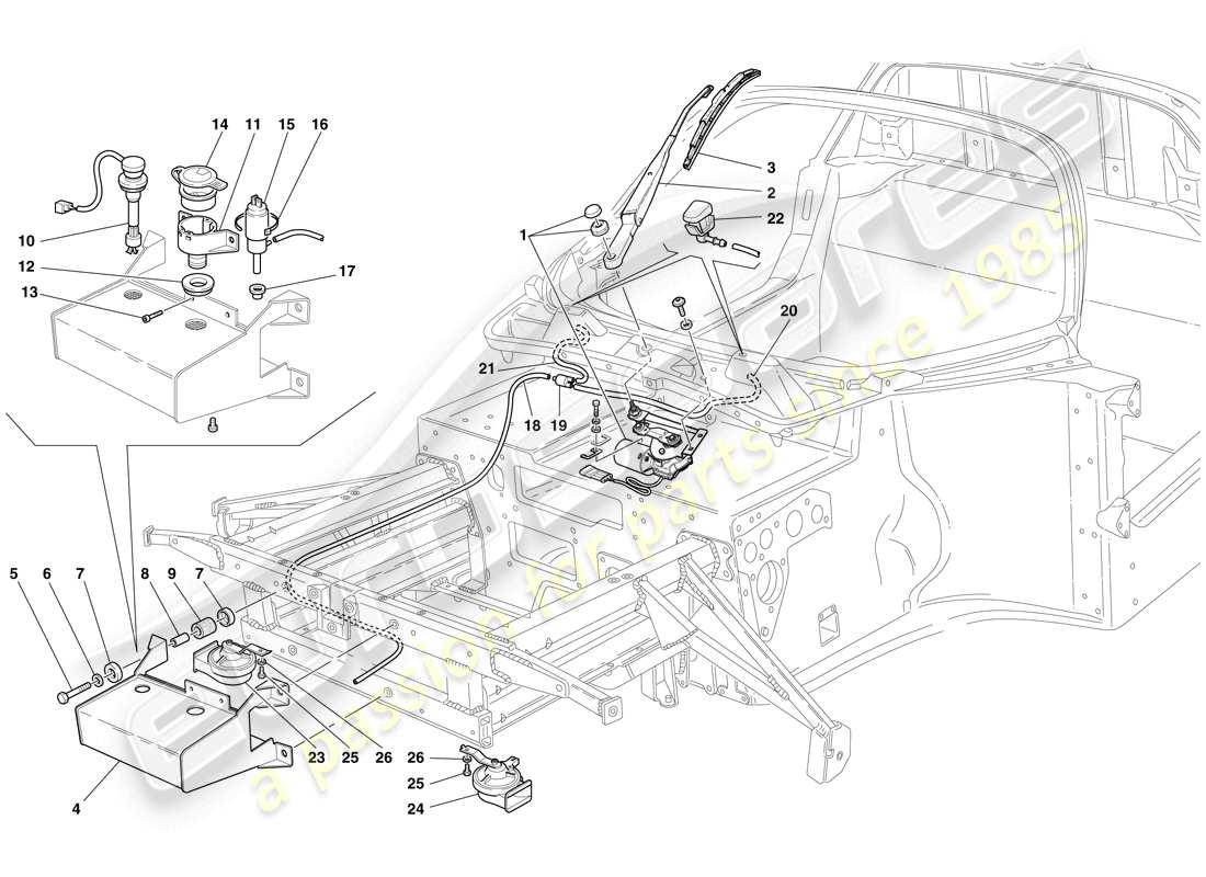 maserati mc12 scheibenwischer, scheibe und hupen teilediagramm