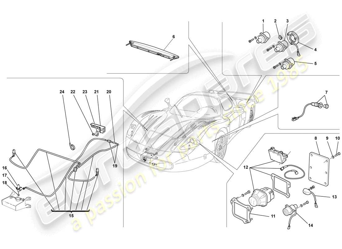 maserati mc12 vorder- und rücklichter teilediagramm