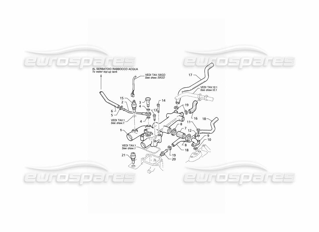 maserati qtp v8 (1998) motorkühlrohre und thermostat (rhd) teilediagramm