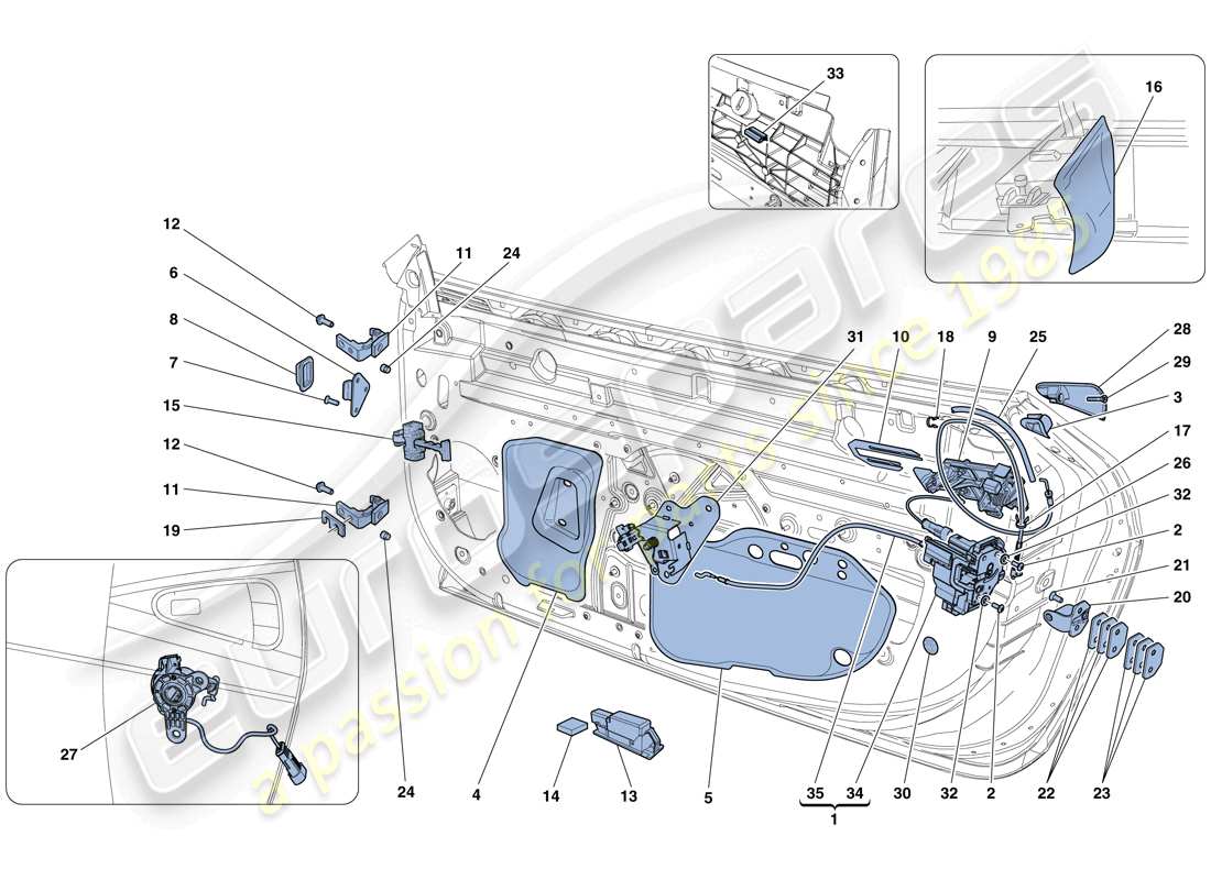 ferrari 458 speciale aperta (usa) türen – öffnungsmechanismen und scharniere teilediagramm