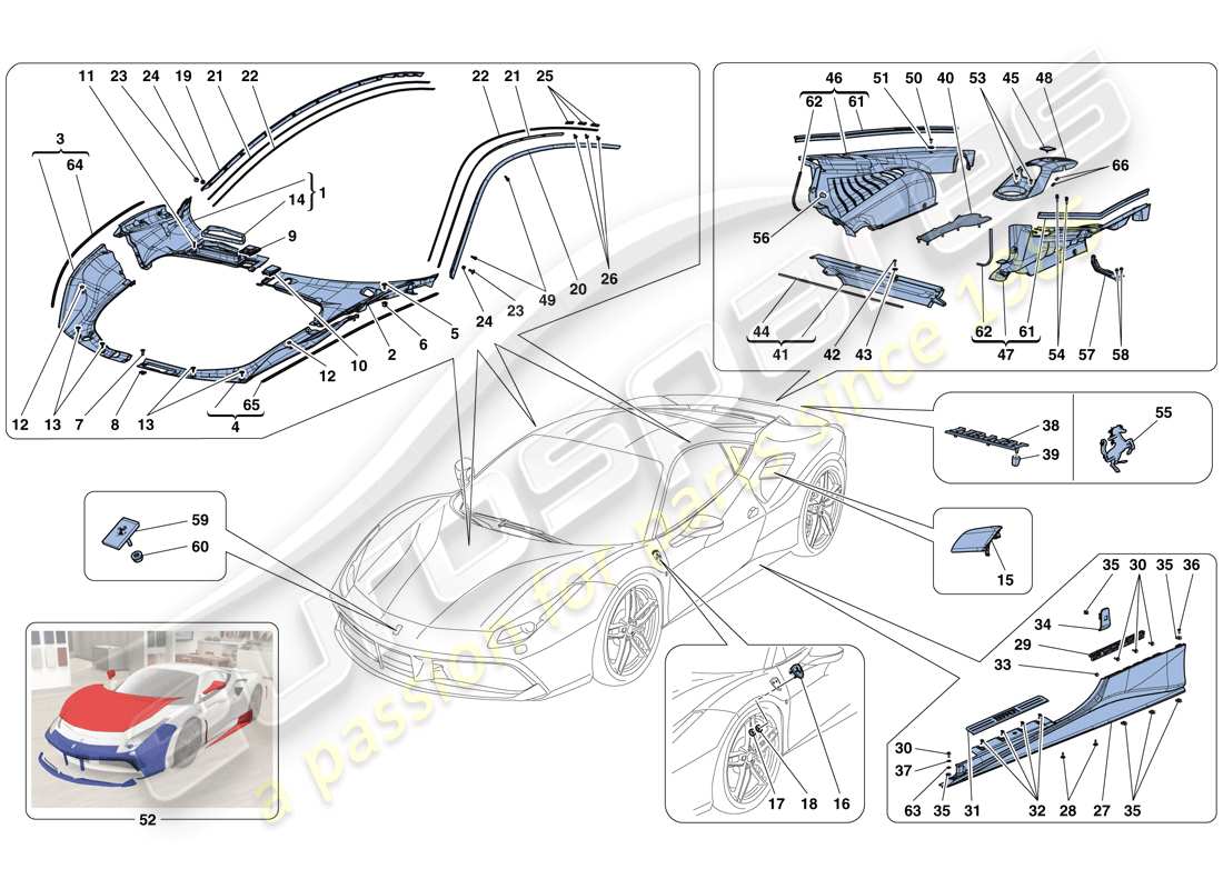 ferrari 488 gtb (europe) abschirme - aussenverkleidung ersatzteildiagramm