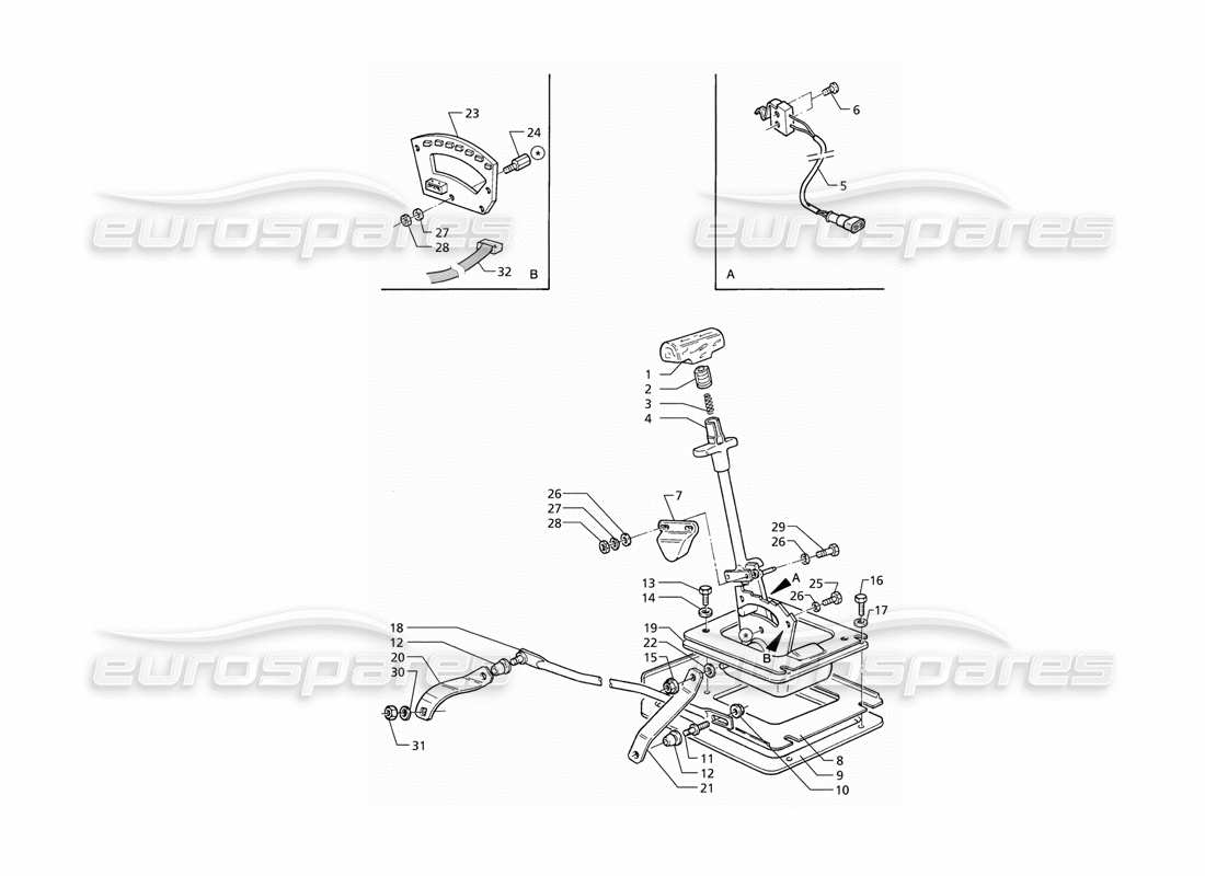 maserati qtp v6 (1996) außensteuerung des automatikgetriebes teilediagramm